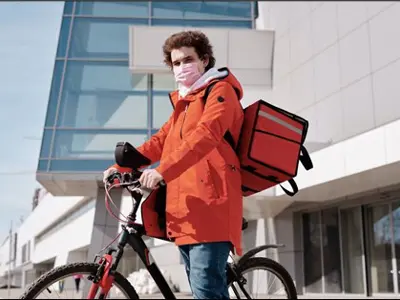 Food Delivery Man with a Bicycle 