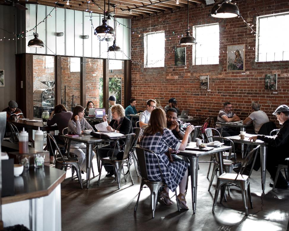 Many people in a restaurant