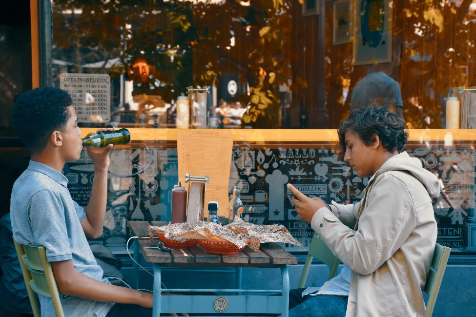 Customers eating at a restaurant